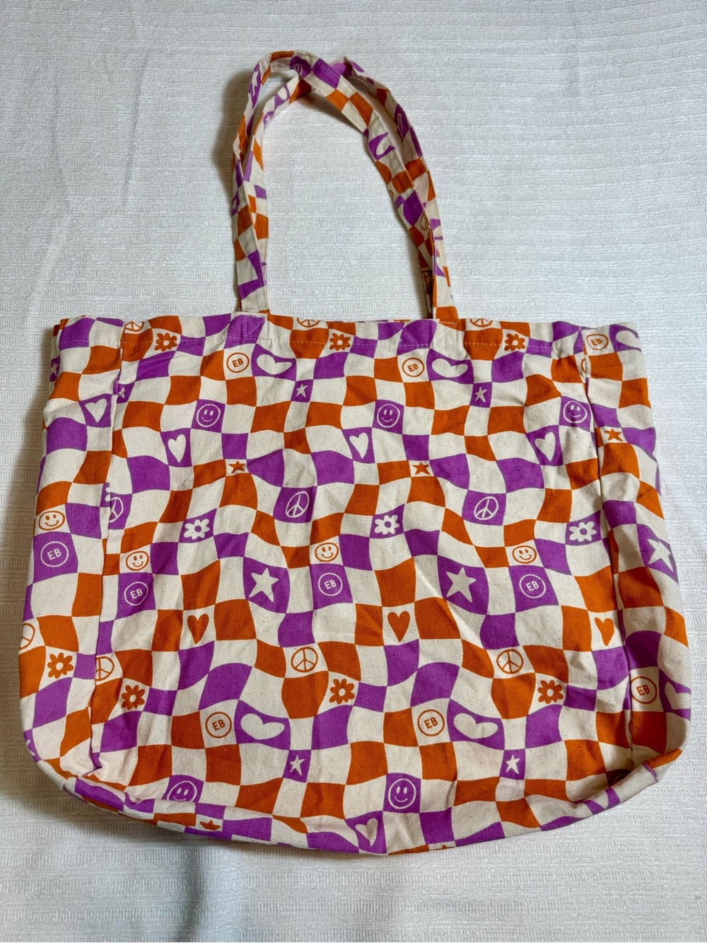 Earthbound Trading Co Retro Wavy Checkerboard Canvas Tote Bag Purple Orange